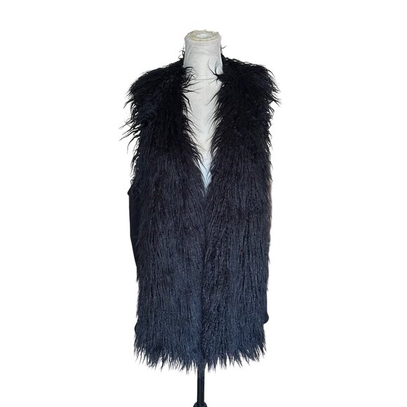 Cabi Black Faux Fur Vest Open Front XL Sleeveless Mob Wife Boho Chic - Picture 8 of 9